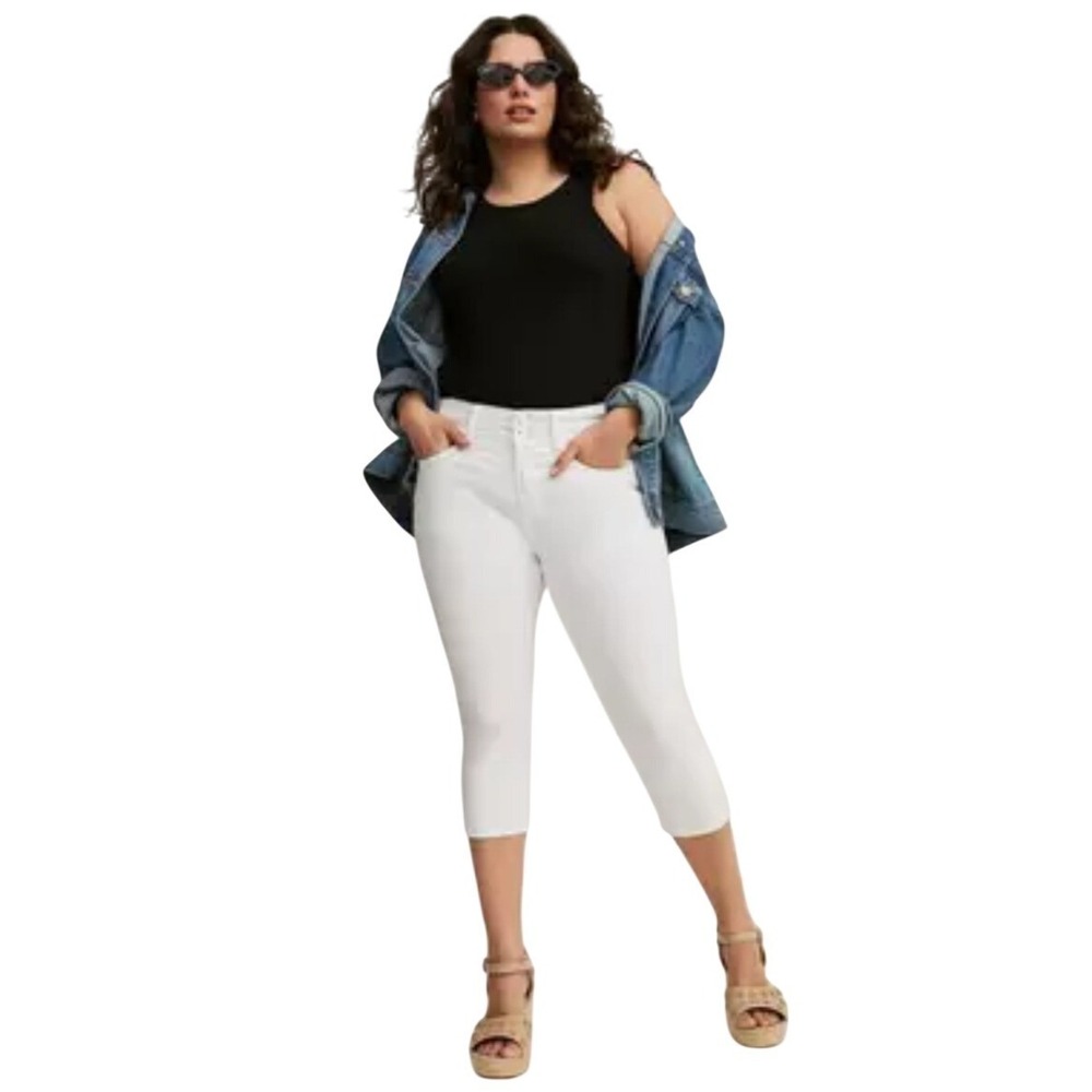 Torrid White High Rise Triple Button Crop Jeggings Plus Size 16 Stretch Denim